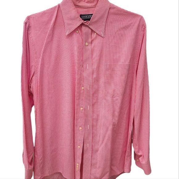 Lands End Pink Checkard Dress Shirt 16 neck - Picture 2 of 6